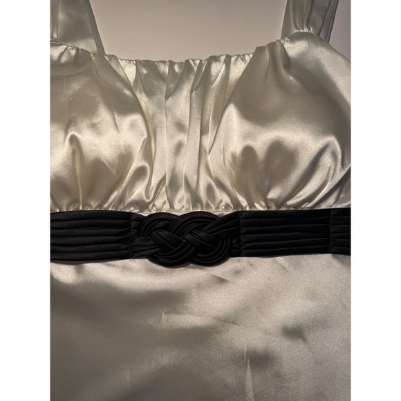 Satin M Tank Top Black Waist Tie Ruched Bust Sleeveless Blouse Dressy - Picture 3 of 9